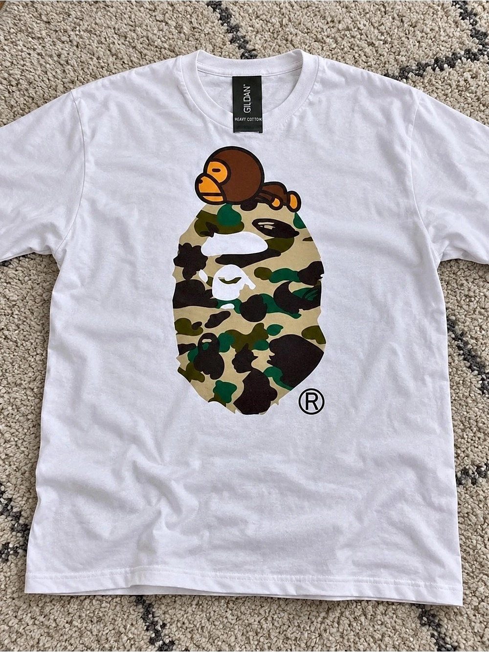 White BAPE Camo Head Graphic Tee Gildan Reprint